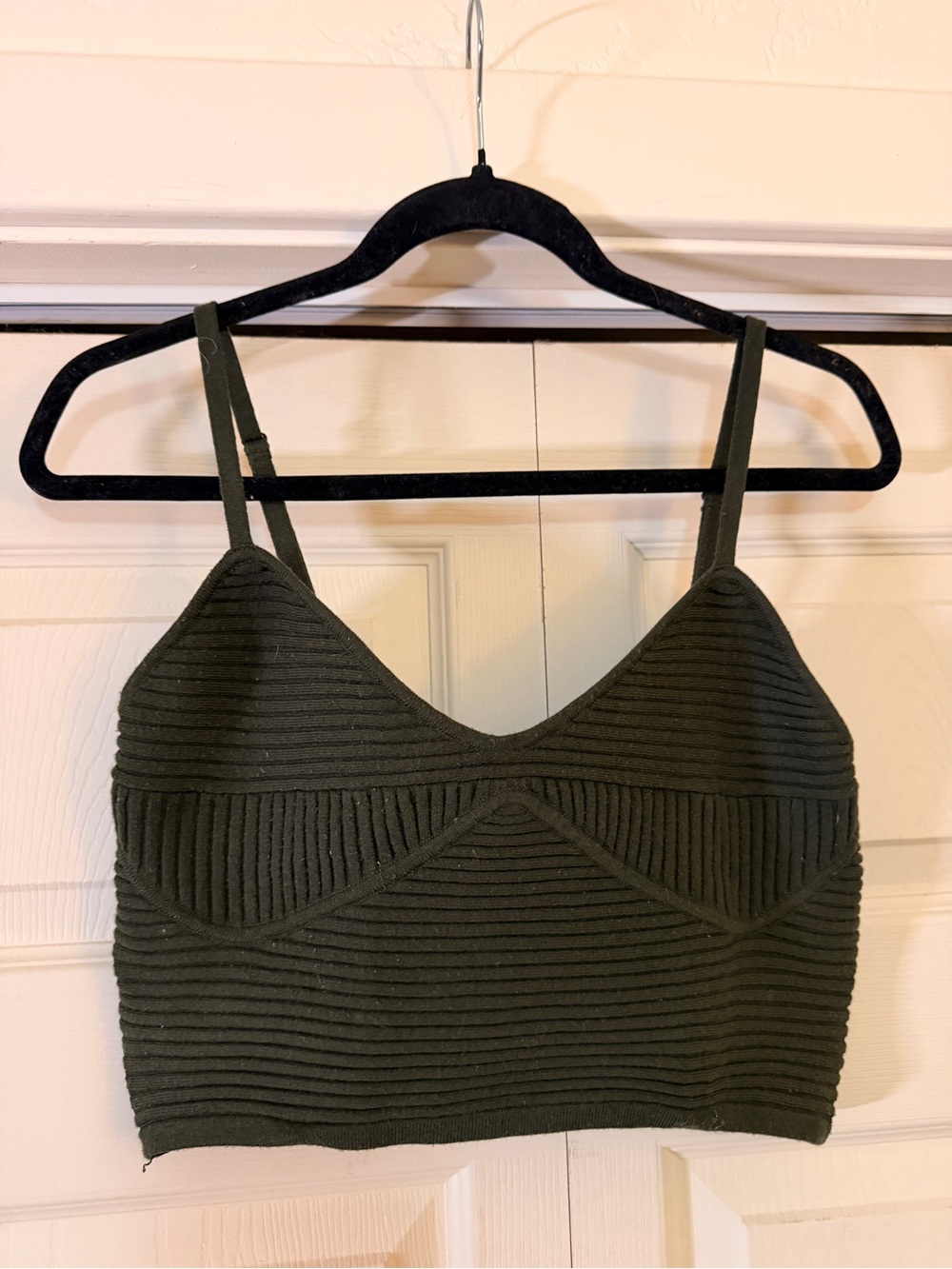 Aerie Olive Ribbed Crop Cami Top/ Bra